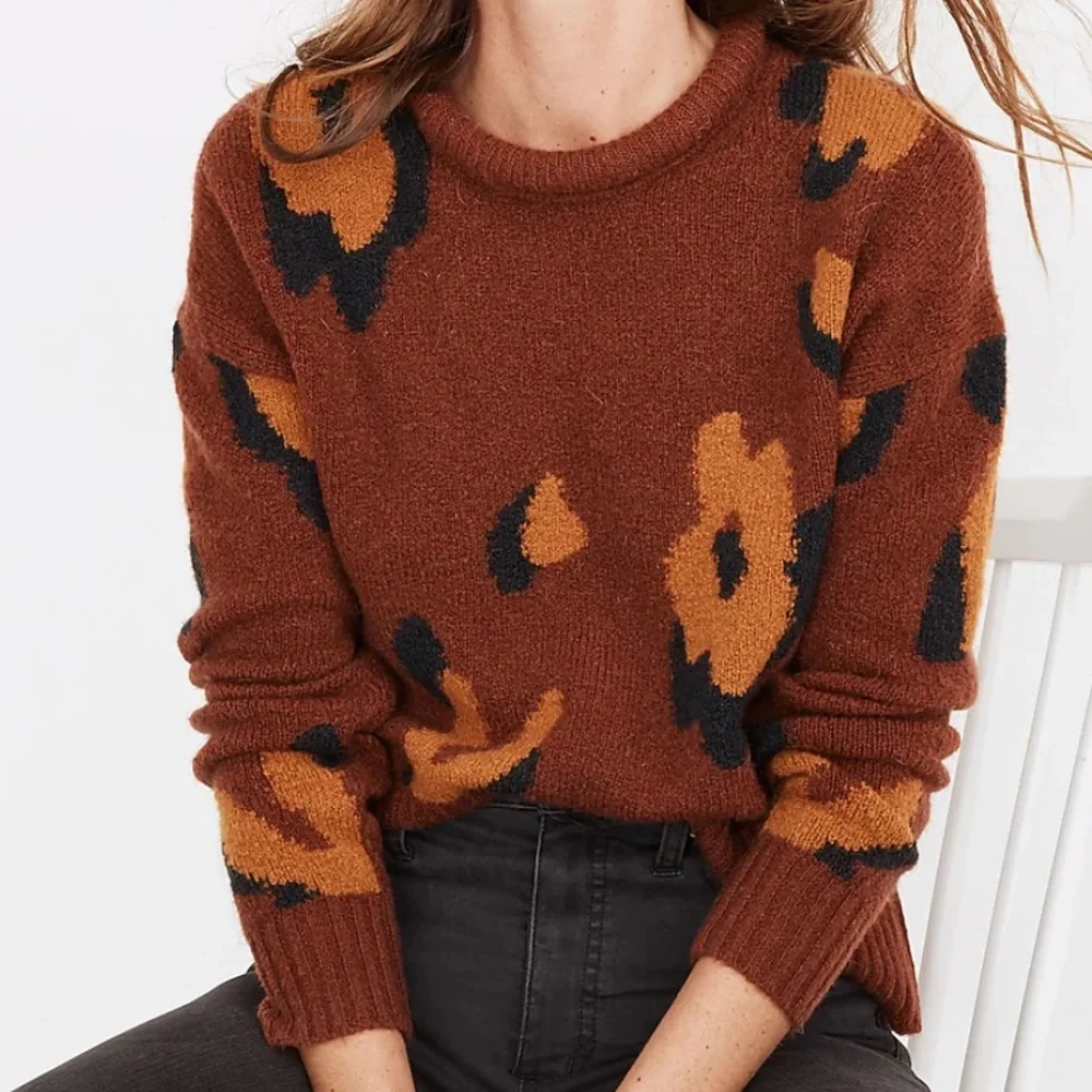Madewell Leopard Intarsia Fulton Pullover Sweater - Picture 1 of 7
